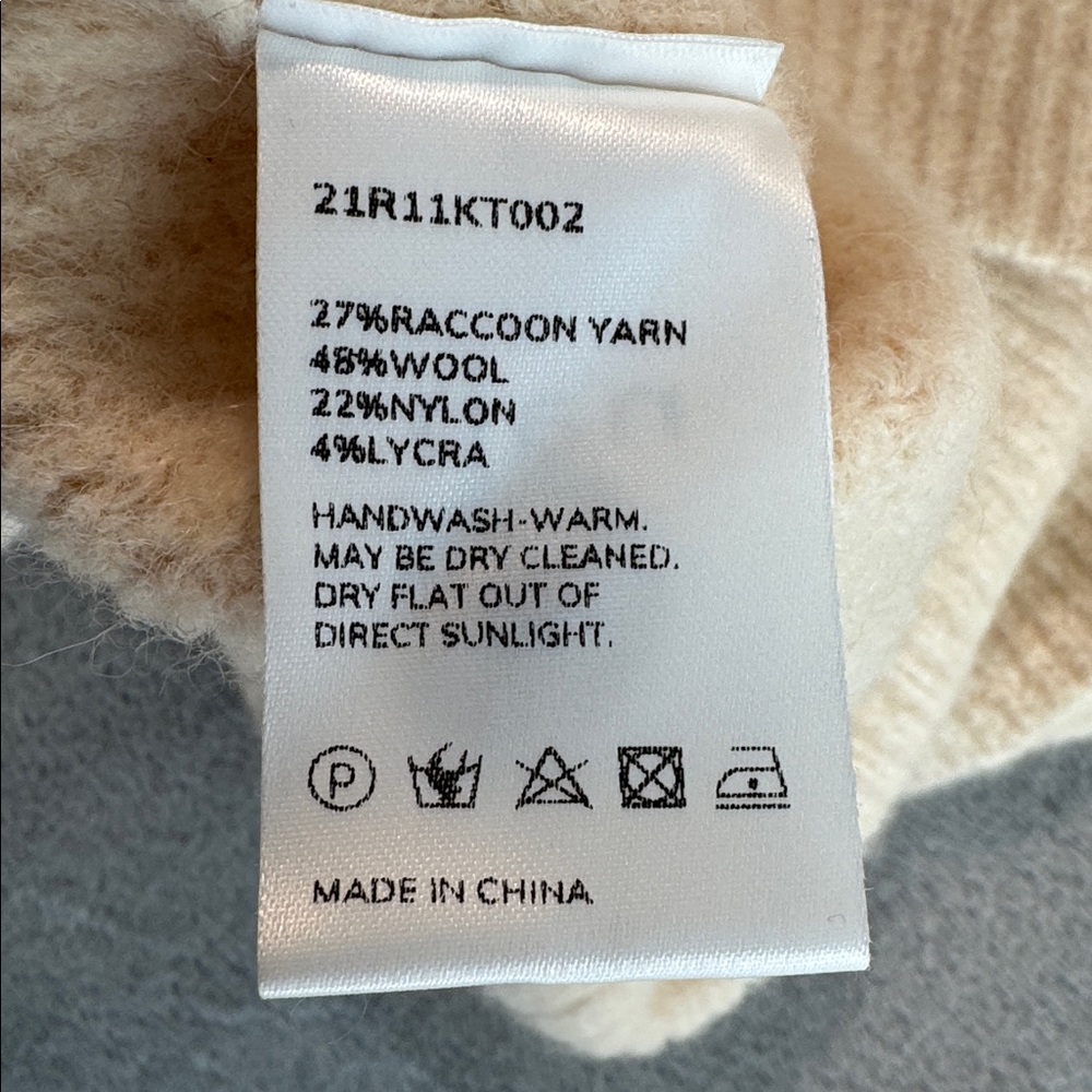 NWOT Nap Raccoon-Wool Yarn Funnel Sweater Cream Size Small - Picture 12 of 16
